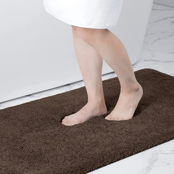 Buganda Microfiber Bathroom Rugs (24x47, Brown) Shaggy Soft and Absorbent, Non Slip, Thick Plush, Machine Washable Bath Mat and Bath Rugs for Bathroom