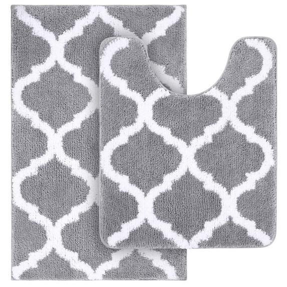 Buganda Microfiber Bathroom Rugs Set 2 Piece,U-Shaped Toilet Rug, Machine Wash Dry, Non-Slip Absorbent Shaggy Bath Mats for Tub, Shower and Bathroom (24"x16"+24"x20", Grey)