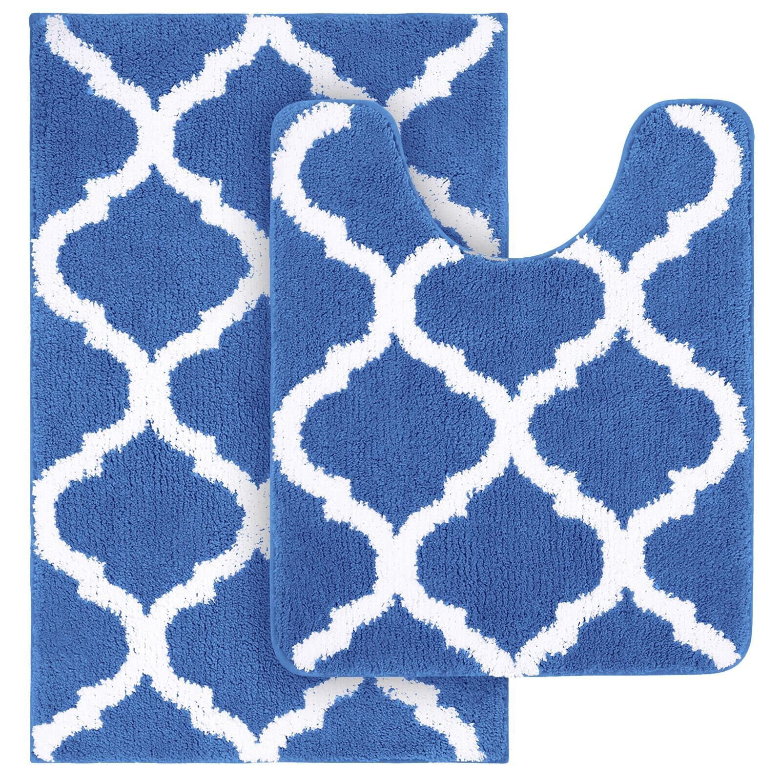 Buganda Microfiber Bathroom Rugs Set 2 Piece,U-Shaped Toilet Rug, Machine Wash Dry, Non-Slip Absorbent Shaggy Bath Mats for Tub, Shower and Bathroom (24"x16"+24"x20", Blue)