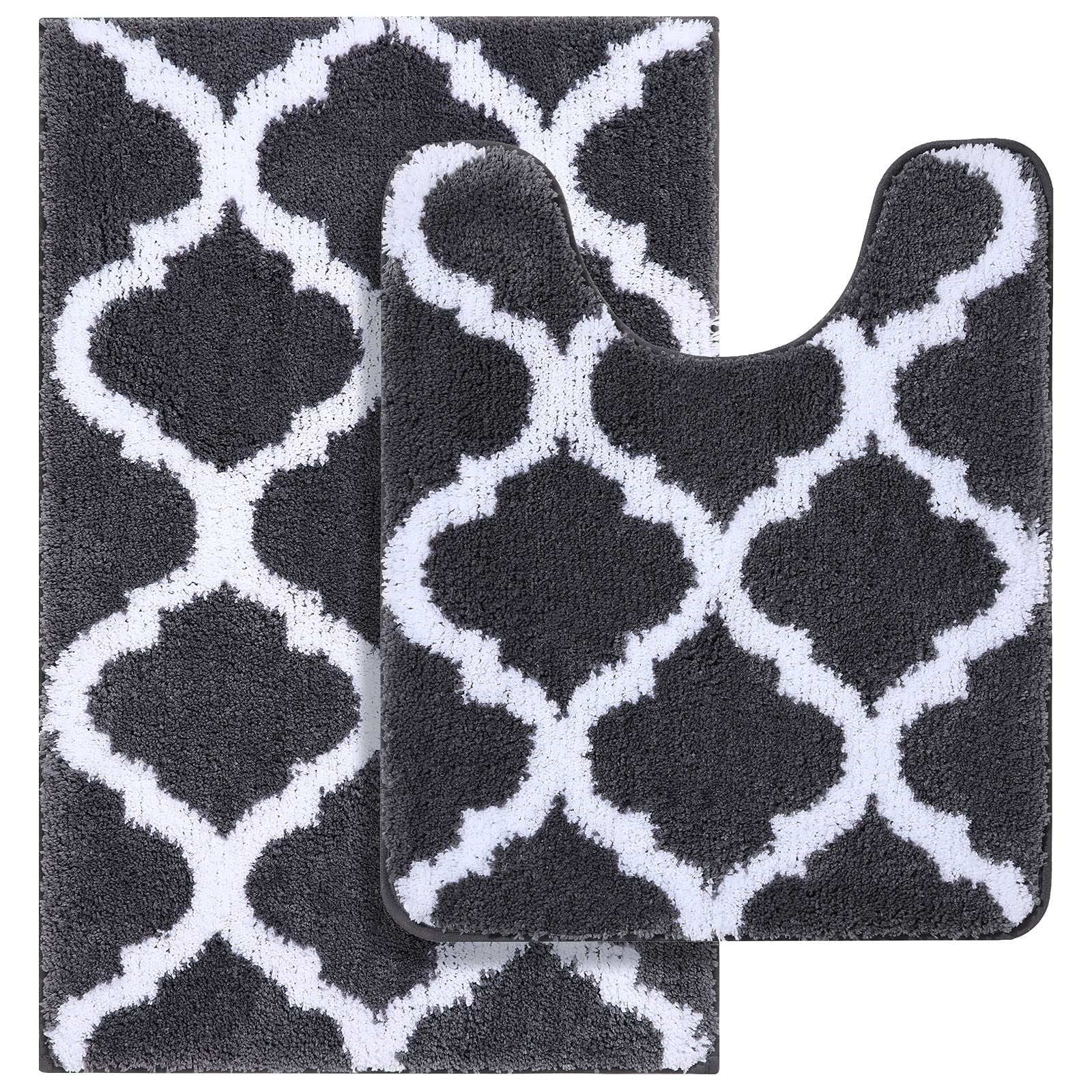Buganda Microfiber Bathroom Rugs Set 2 Piece,U-Shaped Toilet Rug, Machine Wash Dry, Non-Slip Absorbent Shaggy Bath Mats for Tub, Shower and Bathroom (30"x20"+24"x20", Dark Grey)