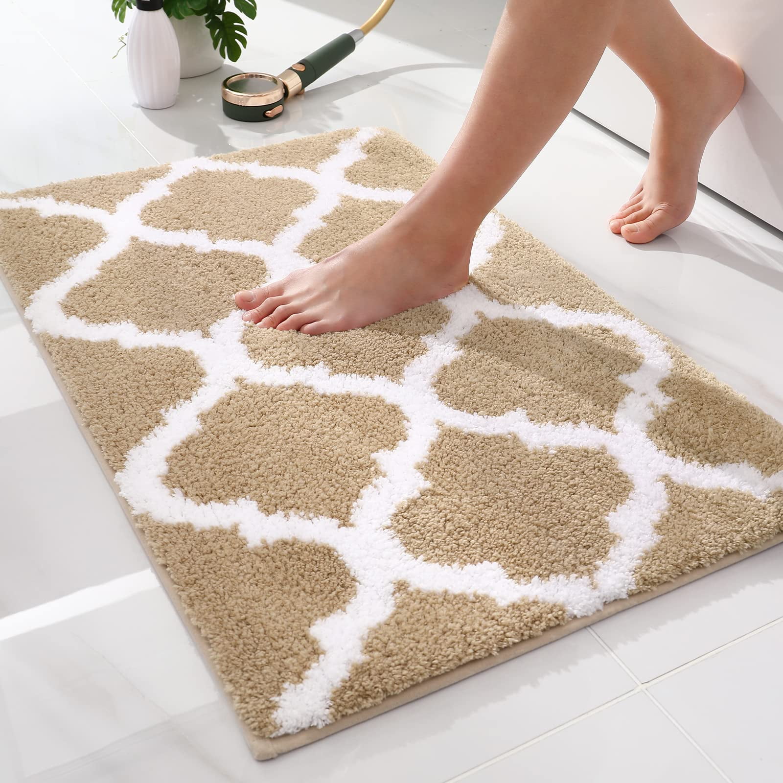 "Buganda Thick Plush Microfiber Bathroom Rugs, 16"" x 24"", NonSlip, Absorbent, Beige