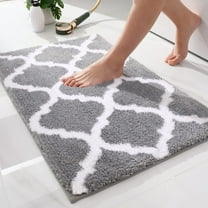 Buganda Microfiber Bathroom Rugs and Mats, Extra Soft and Absorbent Shaggy Bath Mats, Non-Slip Moroccan Trellis Bath Carpets, 16" x 24", Grey