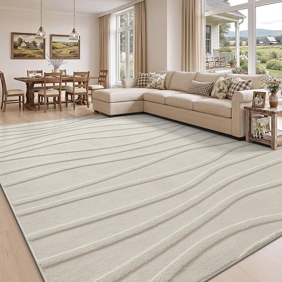 Buganda Modern Area Rug, Soft Non-Slip Rug for Living Room Bedroom, Machine Washable, 5'x8', Off-White