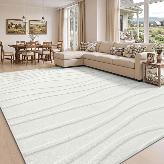 Buganda Modern Area Rug, Soft Non-Slip Rug for Living Room Bedroom, Machine Washable, 9'x12', Cream