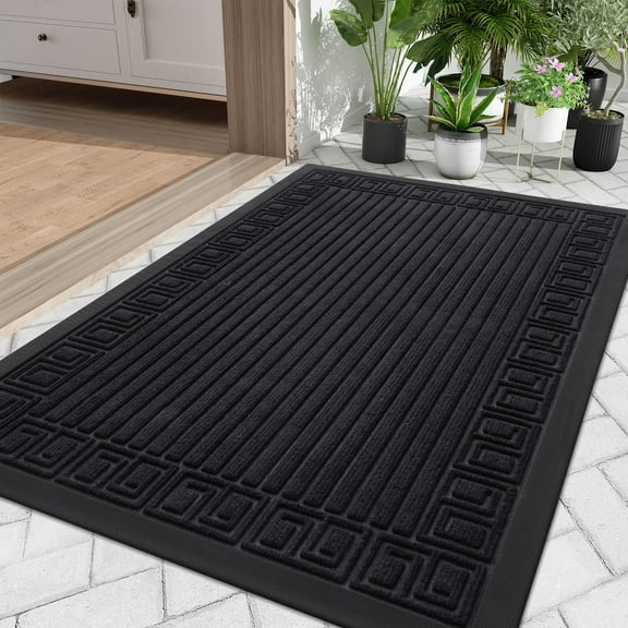 Buganda Outdoor Doormats, Heavy-duty Rubber Door Mats, Absorbs Moisture and Dirt Outdoor Mats, Low Profile Mats for Entry, 24x36, Black