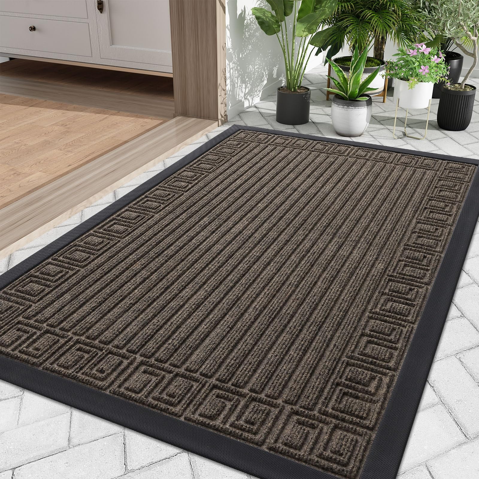 Buganda Outdoor Doormats, Heavy-duty Rubber Door Mats, Absorbs Moisture and Dirt Outdoor Mats, Low Profile Mats for Entry, 36"x24", Brown