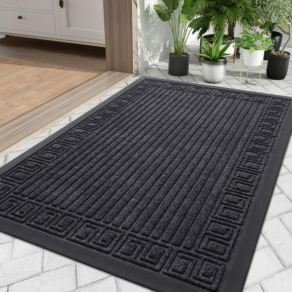 Buganda Outdoor Doormats, Heavy-duty Rubber Door Mats, Absorbs Moisture and Dirt Outdoor Mats, Low Profile Mats for Entry, 24x36, Grey