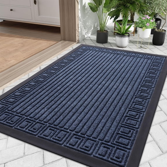 Buganda Outdoor Doormats, Heavy-duty Rubber Door Mats, Absorbs Moisture and Dirt Outdoor Mats, Low Profile Mats for Entry, 36"x24", Navy Blue