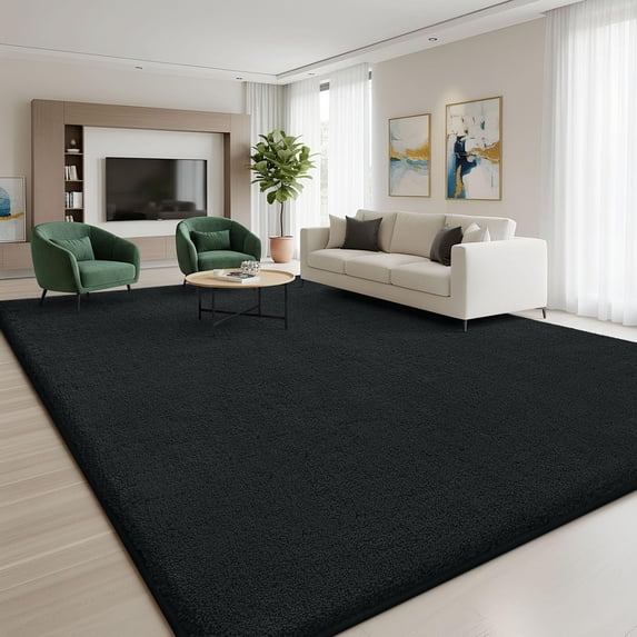 Buganda Soft Area Rugs, Low Pile Area Rug for Living Room Bedroom, Non Slip Washable Decor Carpet, 3'x5', Black