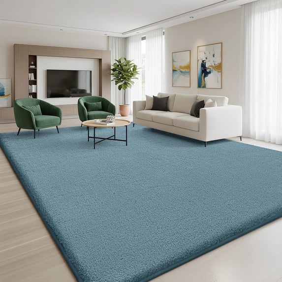 Buganda Soft Area Rugs, Low Pile Area Rug for Living Room Bedroom, Non Slip Washable Decor Carpet, 6'x9', Blue