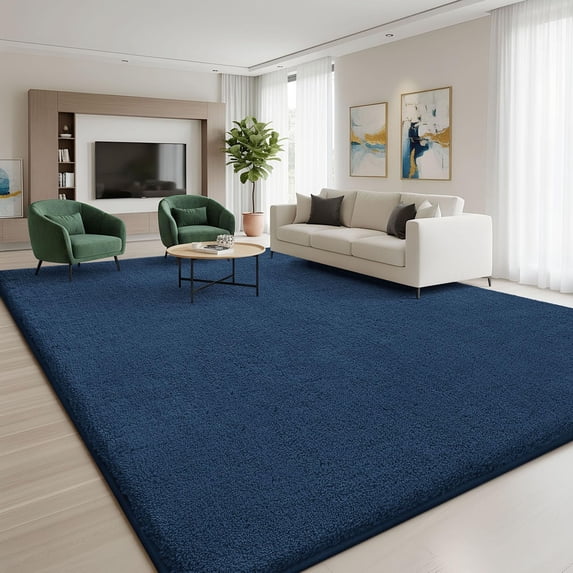 Buganda Soft Area Rugs, Low Pile Area Rug for Living Room Bedroom, Non Slip Washable Decor Carpet, 6'x9', Navy Blue