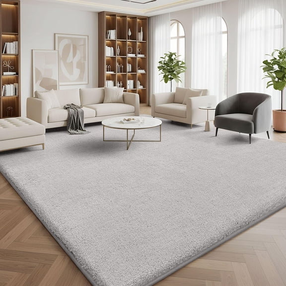 Buganda Soft Area Rugs, Low Pile Area Rug for Living Room Bedroom, Non Slip Washable Decor Carpet, 8'x10', Light Grey