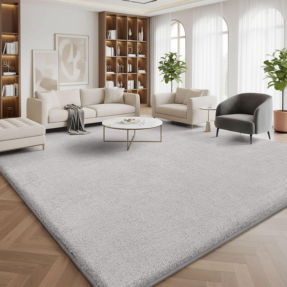 Buganda Soft Area Rugs, Low Pile Area Rug for Living Room Bedroom, Non Slip Washable Decor Carpet, 9'x12', Light Grey