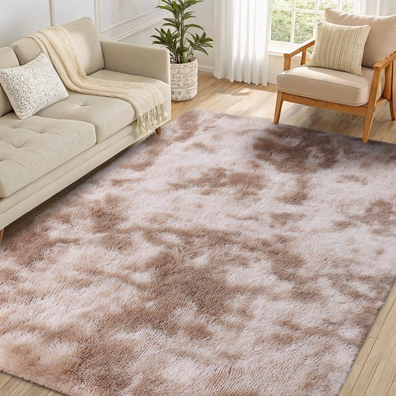 Buganda Soft Shag Area Rug, Washable Non-Slip Rug for Living Room Bedroom, Modern Decor Carpet, 5'X8', Beige