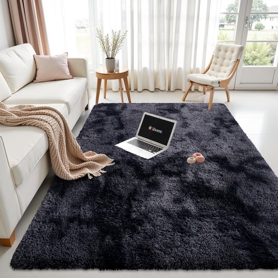 Buganda Soft Shag Area Rug, Washable Non-Slip Rug for Living Room Bedroom, Modern Decor Carpet, 5'X8', Dark Grey