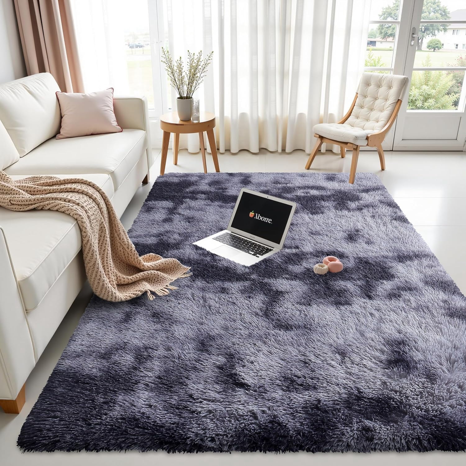 Buganda Soft Shag Area Rug, Washable Non-Slip Rug for Living Room Bedroom, Modern Decor Carpet, 5'X8', Light Grey
