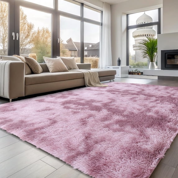 Buganda Soft Shag Area Rug, Washable Non-Slip Rug for Living Room Bedroom, Modern Decor Carpet, 6'X9', Dusty Pink