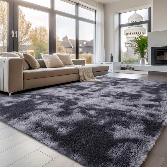 Buganda Soft Shag Area Rug, Washable Non-Slip Rug for Living Room Bedroom, Modern Decor Carpet, 9'X12', Light Grey