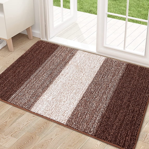 Buganda Striped Indoor Doormats, Absorbent Trapper Dirt Door Mats, Non-Slip Low Profile Inside Door Rugs for Entryway, 20x32, Brown