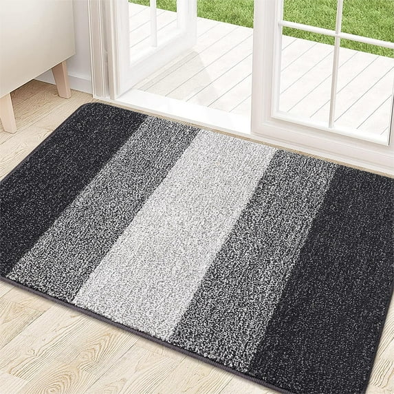 Buganda Striped Indoor Doormats, Absorbent Trapper Dirt Door Mats, Non-Slip Low Profile Inside Door Rugs for Entryway, 20x32, Grey
