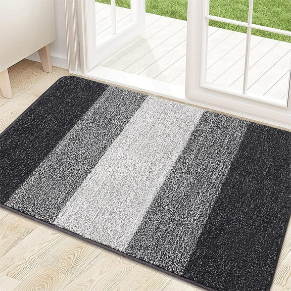 Buganda Striped Indoor Doormats, Absorbent Trapper Dirt Door Mats, Non-Slip Low Profile Inside Door Rugs for Entryway, 20x32, Grey