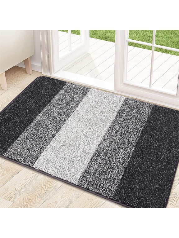 Striped Indoor Doormats, Absorbent Trapper Dirt Door Mats, Non-Slip Low Profile Inside Door Rugs for Entryway, 20x32, Grey