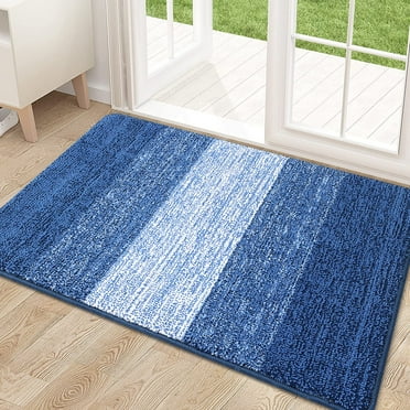 Buganda Striped Indoor Doormats, Absorbent Trapper Dirt Door Mats, Non-Slip Low Profile Inside Door Rugs for Entryway, 20x32, Navy Blue