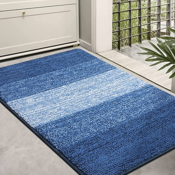 Buganda Striped Indoor Doormats, Absorbent Trapper Dirt Door Mats, Non-Slip Low Profile Inside Door Rugs for Entryway, 24x36, Navy Blue