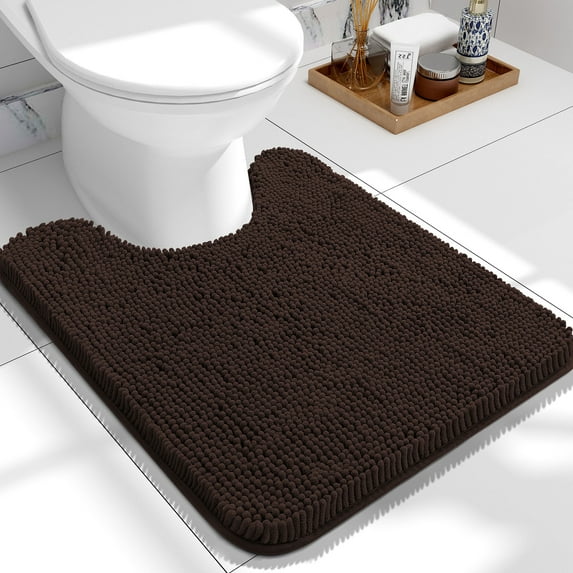 Buganda Toilet Rugs U-Shaped 24x20, Quick Dry Machine Washable Chenille Bath Mats with Rubber Backing, Brown