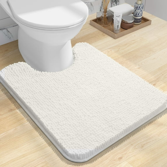 Buganda Toilet Rugs U-Shaped 24x20, Quick Dry Machine Washable Chenille Bath Mats with Rubber Backing, Ivory