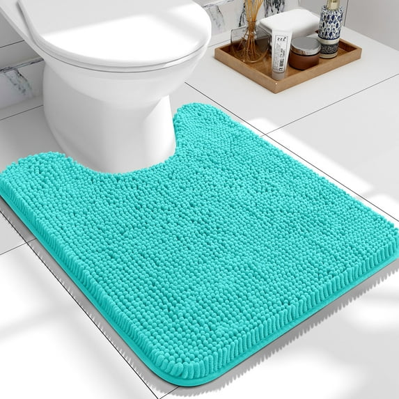 Buganda Toilet Rugs U-Shaped 24x20, Quick Dry Machine Washable Chenille Bath Mats with Rubber Backing, Teal