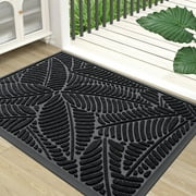 Buganda Waterproof Doormat, Non Slip Absorbent Rubber Door Mat for Outdoor and Indoor, Low Profile Dirt Trapper Front Door Rug, 30x17,Black