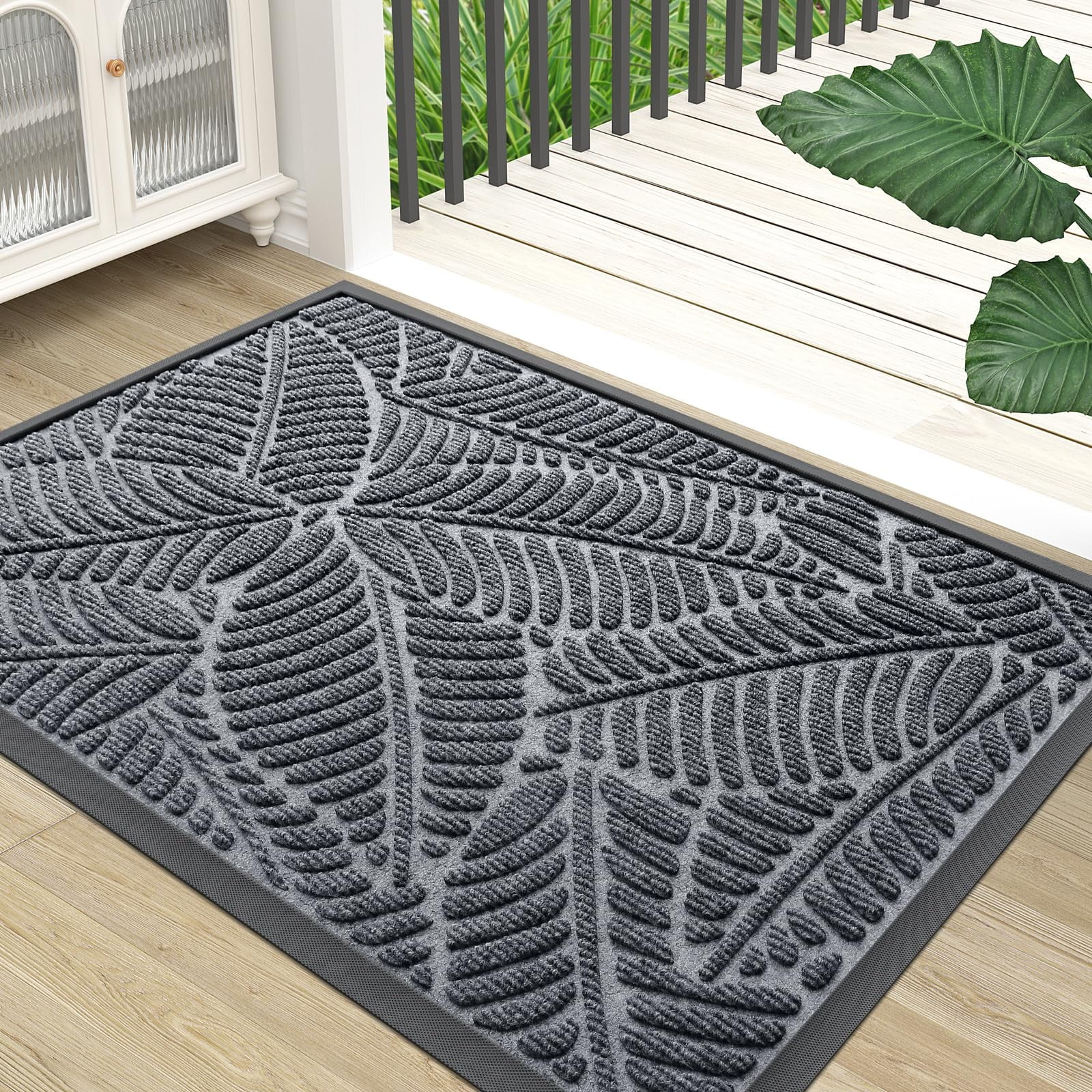 Buganda Waterproof Doormat, Non Slip Absorbent Rubber Door Mat for Outdoor and Indoor, Low Profile Dirt Trapper Front Door Rug, 30"x17",Grey