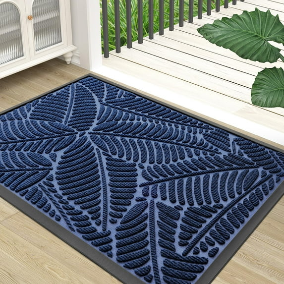 Buganda Waterproof Doormat, Non Slip Absorbent Rubber Door Mat for Outdoor and Indoor, Low Profile Dirt Trapper Front Door Rug, 48"x32",Navy