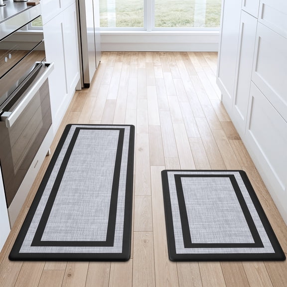 Buganda kitchen rugs and mats, Sets of 2 Washable Rugs for Kitchen, Non Slip Kitchen Mats for Floor, 17.3"x48" 17.3"x29" Black