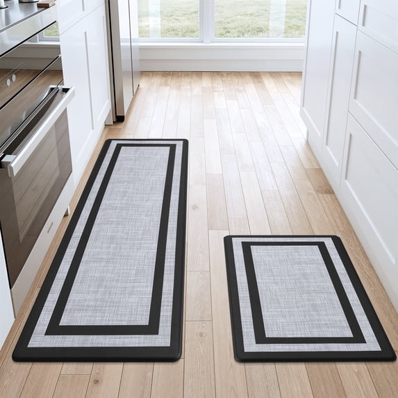 Buganda kitchen rugs and mats, Sets of 2 Washable Rugs for Kitchen, Non Slip Kitchen Mats for Floor, 17.3"x59"+17.3"x29" Black