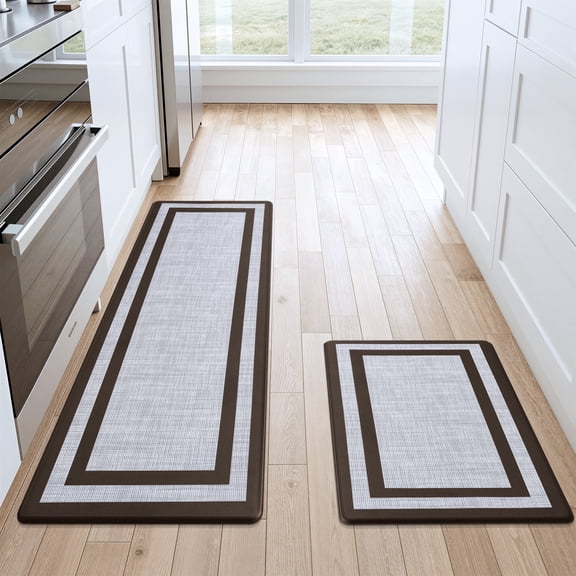 Buganda kitchen rugs and mats, Sets of 2 Washable Rugs for Kitchen, Non Slip Kitchen Mats for Floor, 17.3"x59"+17.3"x29" Brown