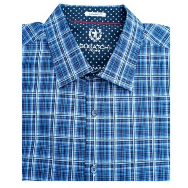Bugatchi Uomo Plaid Men's Blue Collar long sleeves Shirt XL