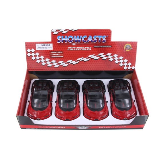 Bugatti Chiron Hardtop, Red - Showcasts 37524 - 1/24 Scale Set of 4 Diecast Model Cars