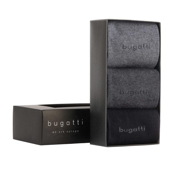 Bugatti Men's Socks, 3-Pack - Basic Gift Box Black/Grey 43-46