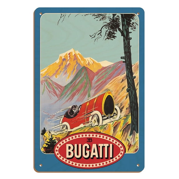 Bugatti Race Cars - Vintage Car Racing Poster by Donnelli c.1912 - 8 x 12 inch Vintage Wood Art Sign