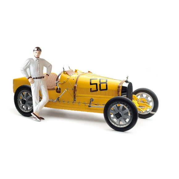 Bugatti T35 #58 Grand Prix Yellow Livery w/a Female Racer Figurine Ltd Ed to 600 pcs Worldwide 1/18 Diecast Model by CMC