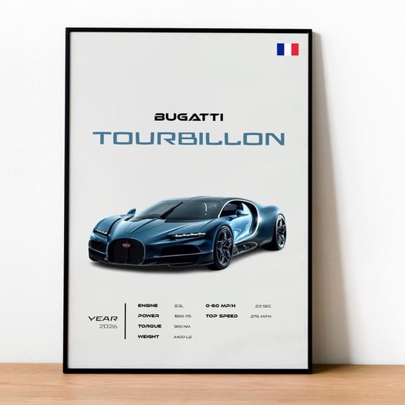 Bugatti Tourbillon Poster Hypercar Wall Art, French Luxury Supercar Print, Exotic Car Decor, Unframed Paper Poster 8x10in