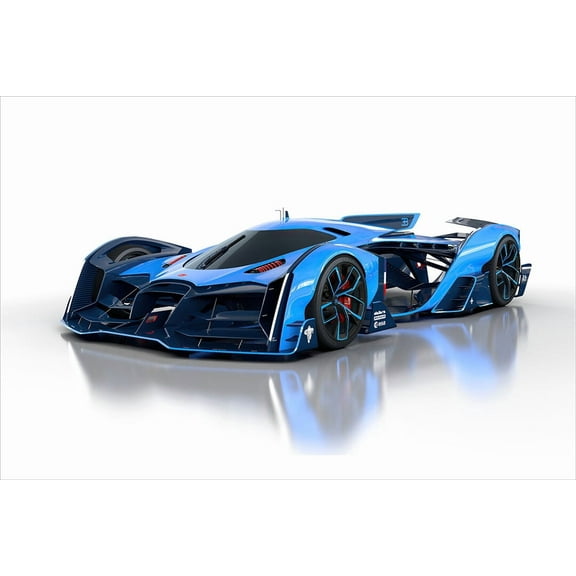 Bugatti Vision Le Mans Blue Racing Car Formula Wall Indoor - 12x18 Inch Laminated Poster - Stunning Detail and Bold Colors