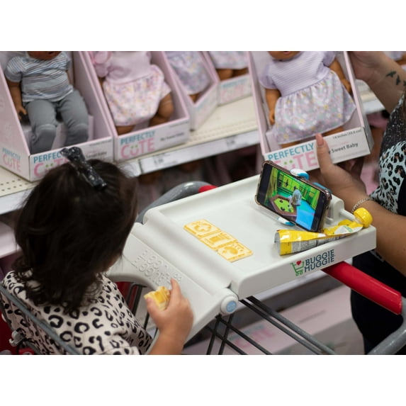 Buggie Huggie Portable Shopping Cart Safety Tray for Children with Cell Phone Holder - Quick Set-Up Adjustable Cover for Babies and Toddlers - Easy Cleaning & Storage