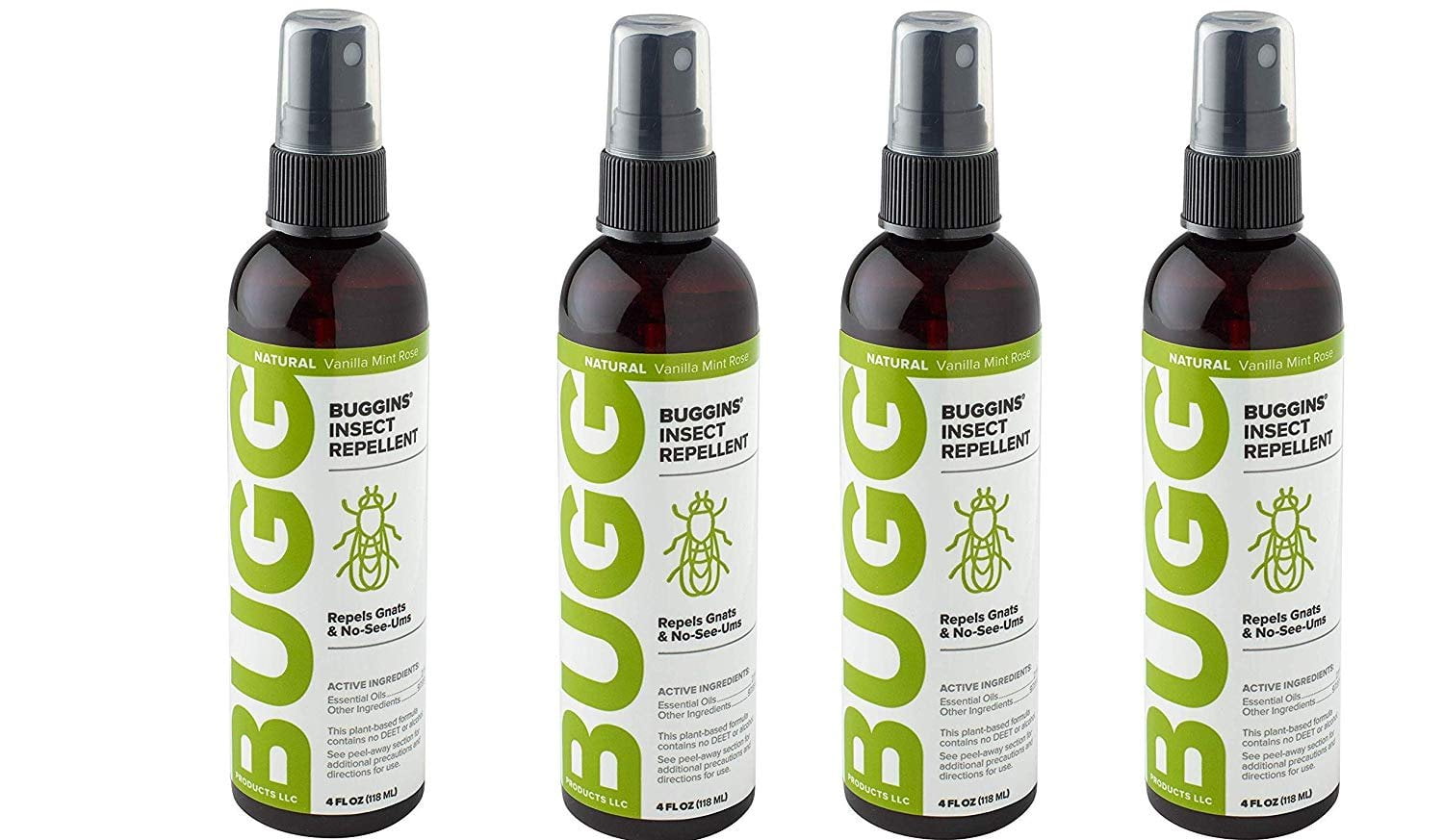Buggins Natural Insect Repellent  DEET-Free, Repels Gnats & Flies, Plant Based, Vanilla Mint & Rose Scent, 4-oz 1 Packaging May Vary  4