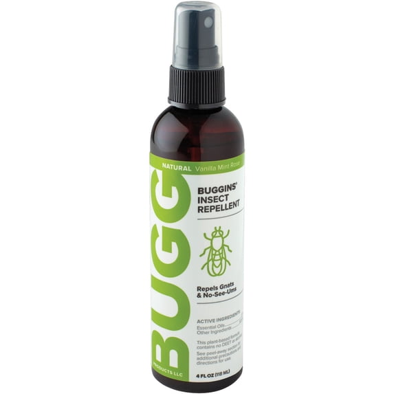 Buggins Natural Insect Repellent, DEET-Free, Repels Gnats & Flies, Plant Based, Vanilla Mint & Rose Scent, 4-oz