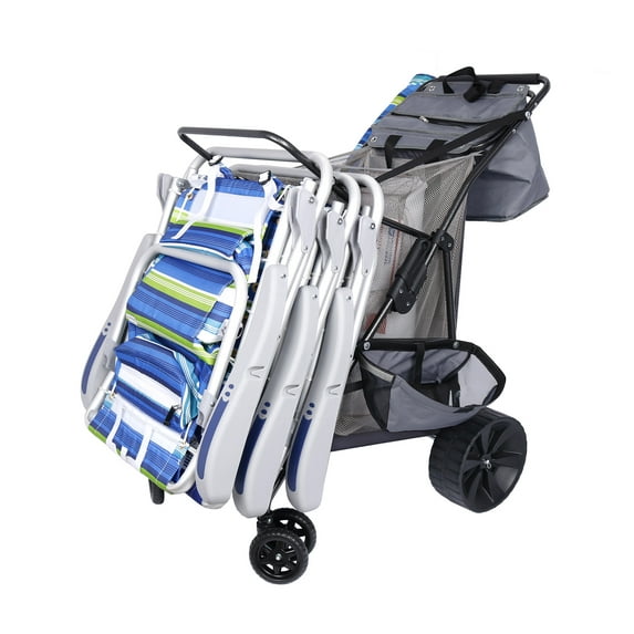 Buggy Beach Cart with Big Wheels for Sand, Wide Wheel Wagon with Insulated Cooler Bag, Boogie Board and Umbrella Holder