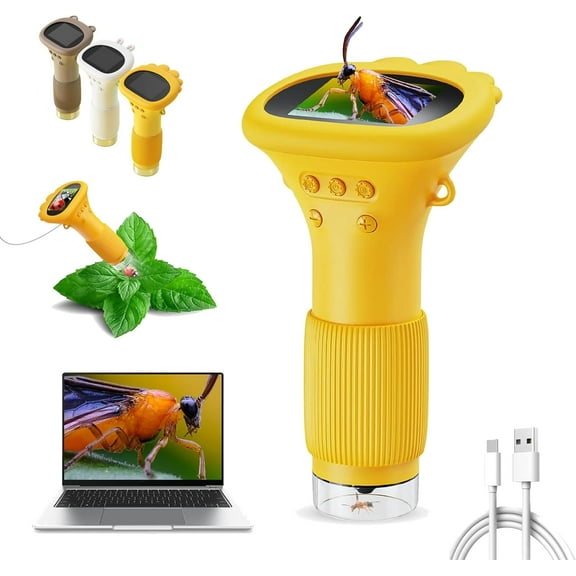 Buggy Lens Microscope Toy, Magnifier with 2" IPS Screen, 1000x Handheld Digital Microscope for Kids, HD Portable Pocket Microscopes for Children's Science Exploration