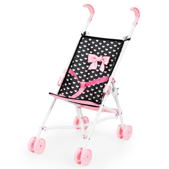 Buggy Umbrella Doll Stroller in Black & Pink Hearts Fits Dolls Up to 18'